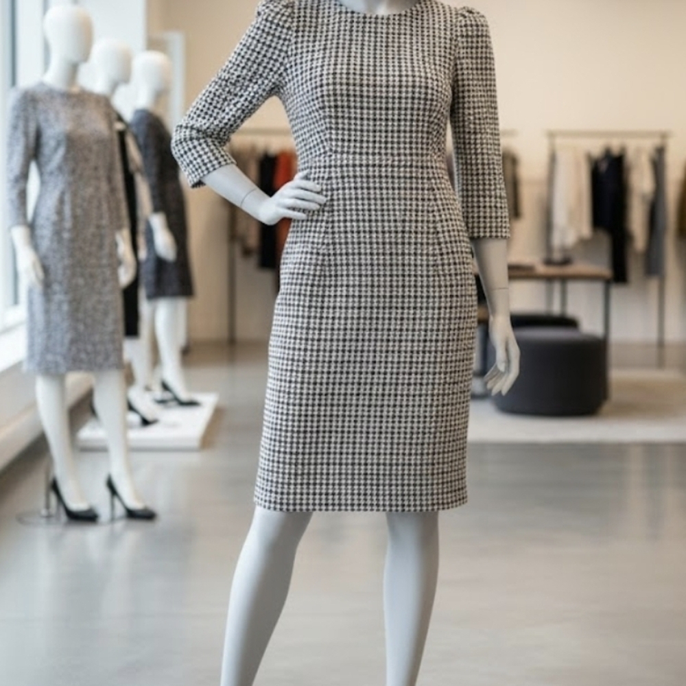 Ann Taylor Black and White Houndstooth Midi Dress